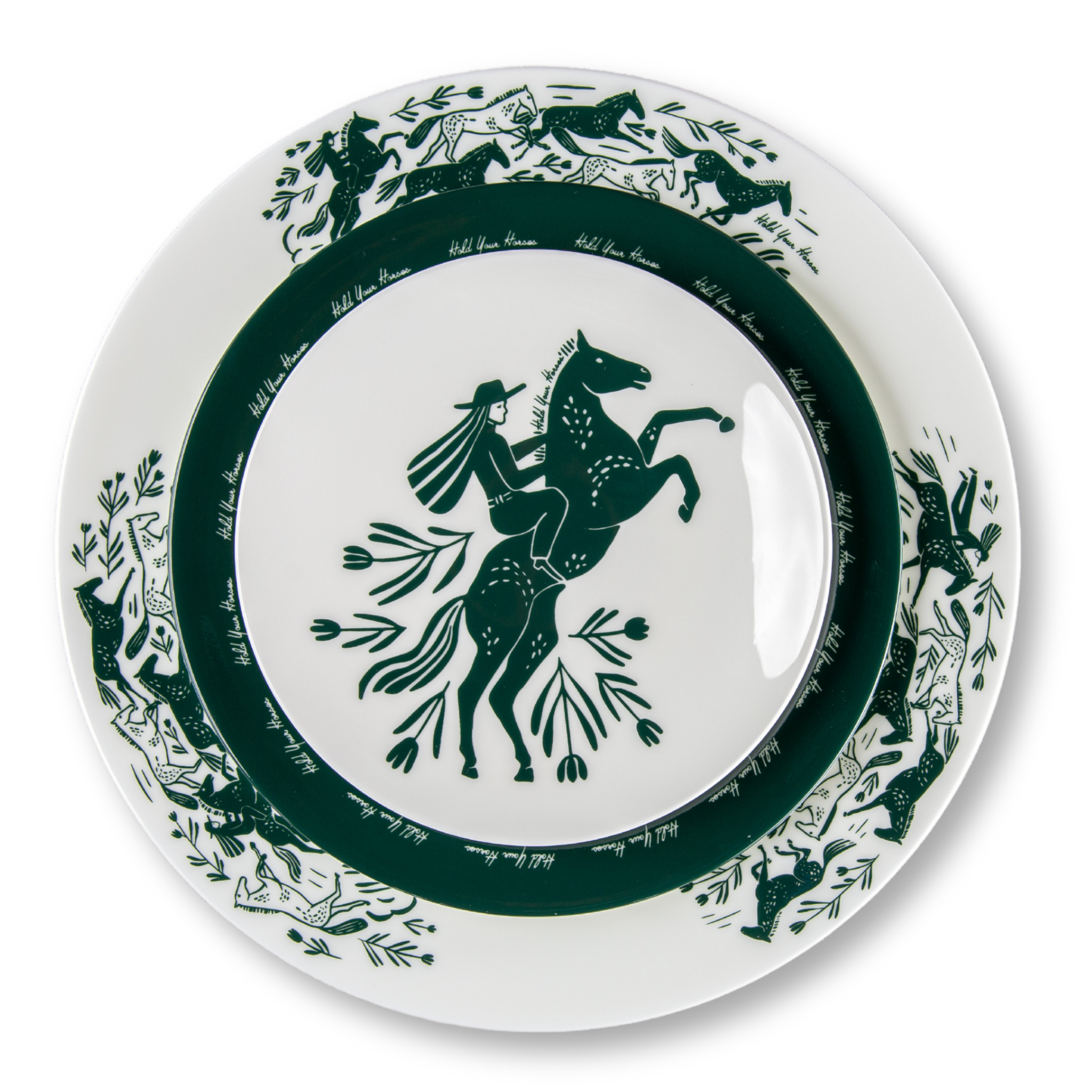 "Hold Your Horses" 3-Piece Porcelain Dinnerware Set